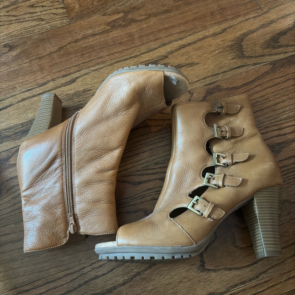 Aerosoles heeled open toe boots size 11, 3.25” heel
